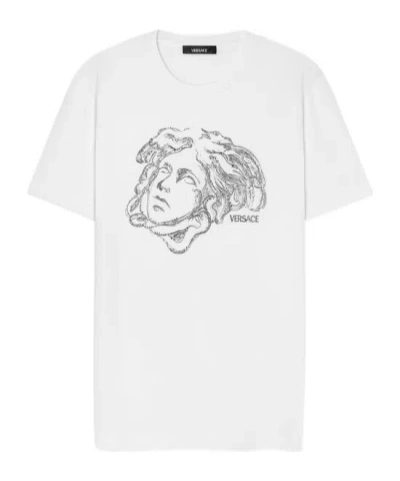 Versace Medusa Study Crystal Embroidered T-shirt In White