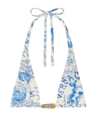 Versace Underwater Barocco Triangel-bikinitop In Blue