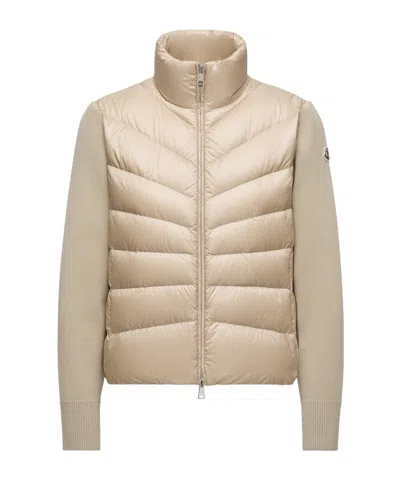 Moncler Lightweight Wool Puffer Cardigan In Neutral