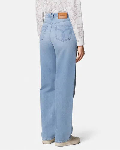 Versace Embellished High-waist Jeans In Blue