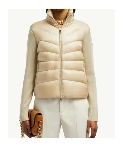 Moncler Lightweight Wool Puffer Cardigan In Neutral