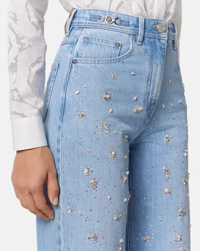 Versace Embellished High-waist Jeans In Blue