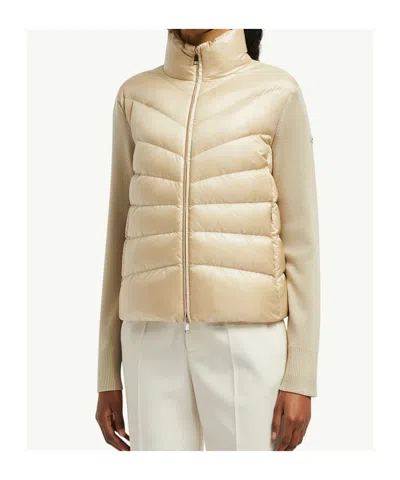 Moncler Lightweight Wool Puffer Cardigan In Neutral