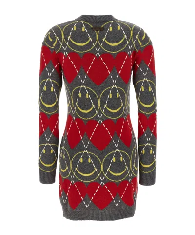 Moschino Crew Neck Long Sleeve Graphic Dress In Multi