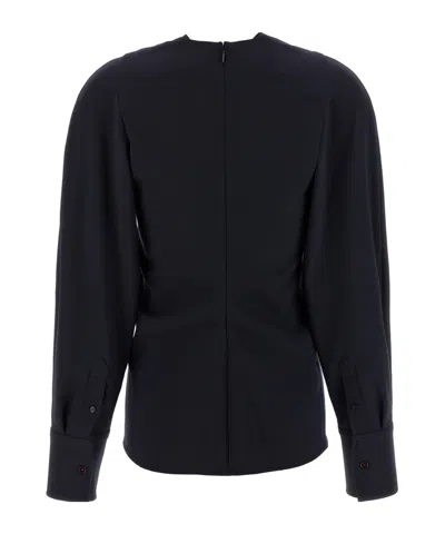 Victoria Beckham Womens Navy Twisted-neckline Textured Stretch-woven Blouse In Blue