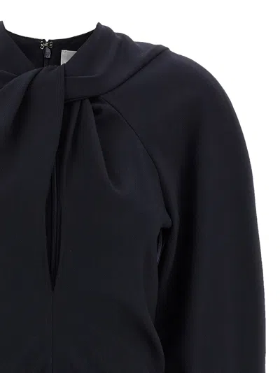 Victoria Beckham Womens Navy Twisted-neckline Textured Stretch-woven Blouse In Blue