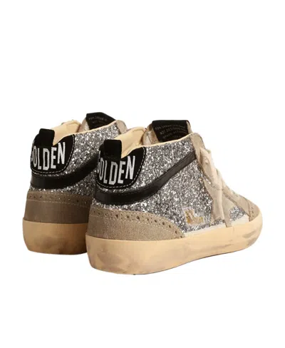 Golden Goose Mid Star In Silver Glitter With Suede Star And Black Flash