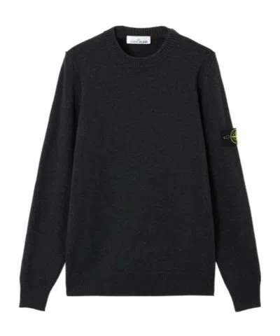 Stone Island Crewneck Jumper With Reverse Stitch Details In Black