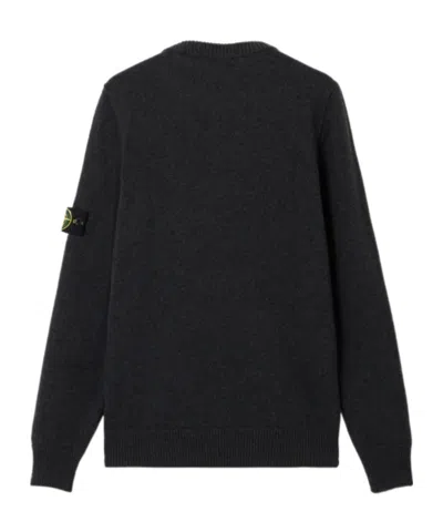 Stone Island Crewneck Jumper With Reverse Stitch Details In Black