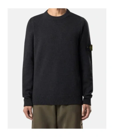 Stone Island Crewneck Jumper With Reverse Stitch Details In Black