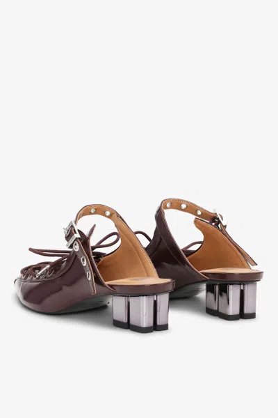 Ganni Lace-up Oleatex Mules In Brown