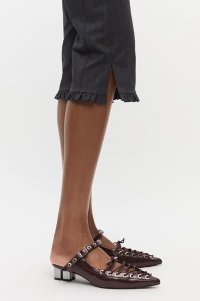 Ganni Lace-up Oleatex Mules In Brown