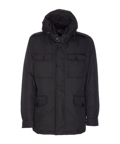 Moorer Quilted Hooded Jacket Removable Hood In Black