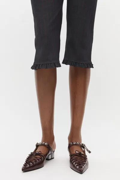 Ganni Lace-up Oleatex Mules In Brown