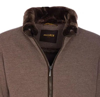 Moorer Casual Jacket With Fur Collar And Ribbed Finish In Brown