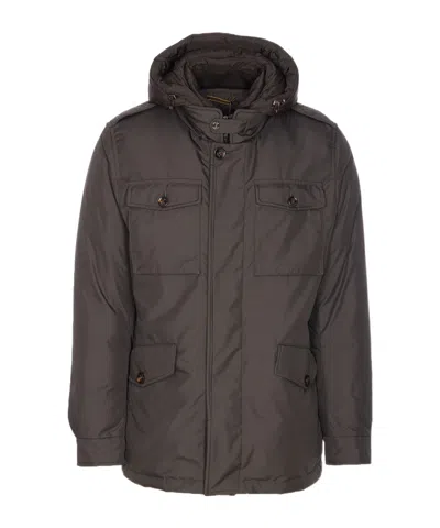 Moorer Long Sleeve Hooded Padded Jacket With Pockets In Brown
