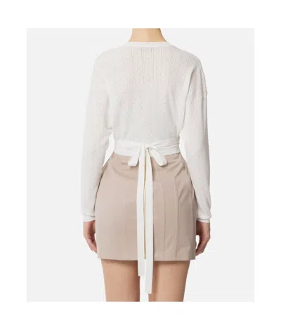 Elisabetta Franchi Knit Cardigan With Openwork Embroideries In White