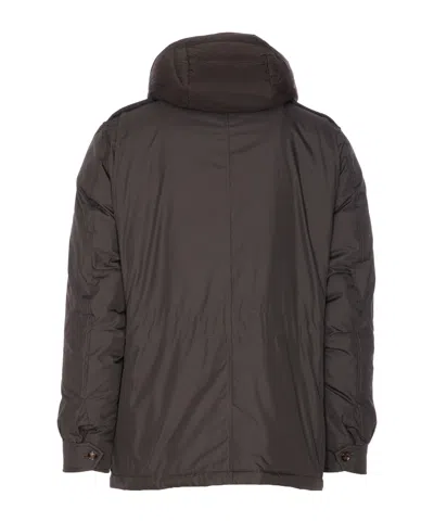 Moorer Long Sleeve Hooded Padded Jacket With Pockets In Brown