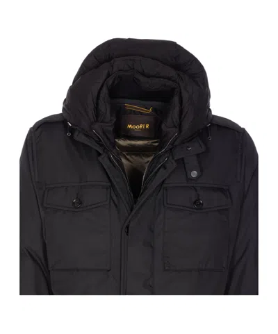 Moorer Quilted Hooded Jacket Removable Hood In Black