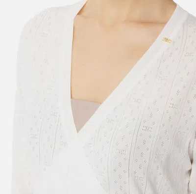 Elisabetta Franchi Knit Cardigan With Openwork Embroideries In White