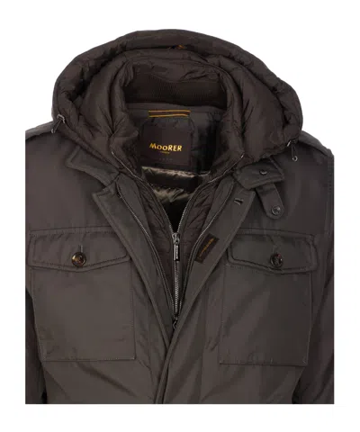 Moorer Long Sleeve Hooded Padded Jacket With Pockets In Brown