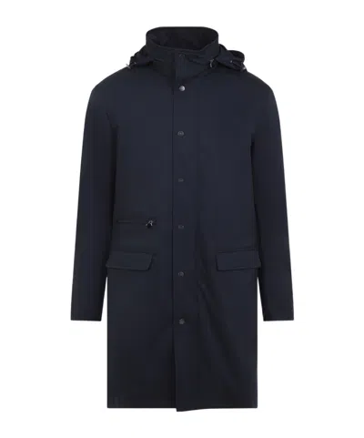 Kiton Polyester Coat With Standing Collar And Hidden Hood In Black