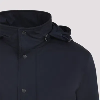Kiton Polyester Coat With Standing Collar And Hidden Hood In Black
