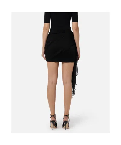 Elisabetta Franchi Miniskirt In Satin And Voile Fabric With Sash Belt In Black