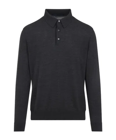 Kiton Long-sleeved Knitted Polo Shirt In Gray