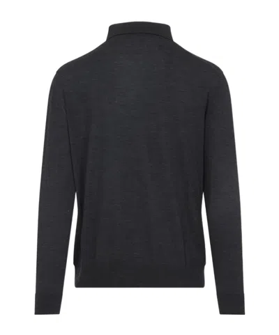 Kiton Long-sleeved Knitted Polo Shirt In Gray