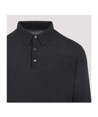 Kiton Long-sleeved Knitted Polo Shirt In Gray