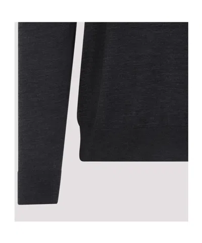 Kiton Long-sleeved Knitted Polo Shirt In Gray