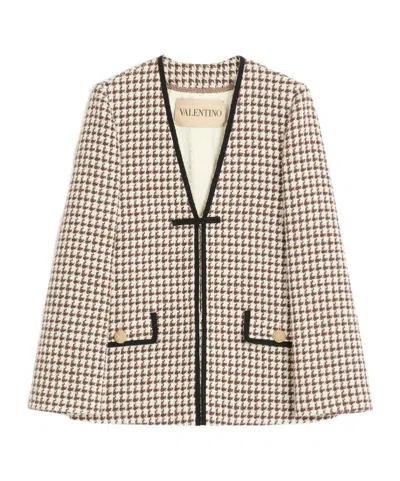 Valentino Houndstooth Tie-detail Blazer In Brown