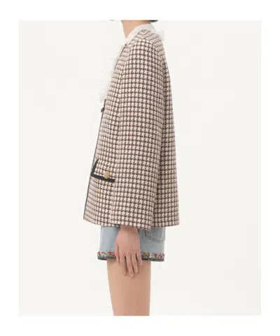 Valentino Houndstooth Tie-detail Blazer In Brown