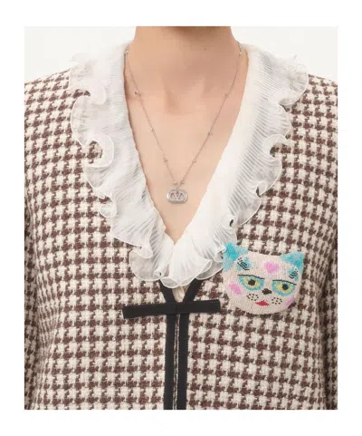 Valentino Houndstooth Tie-detail Blazer In Brown