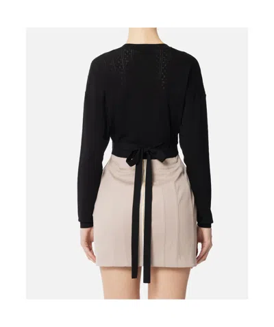 Elisabetta Franchi Knit Cardigan With Openwork Embroideries In Black