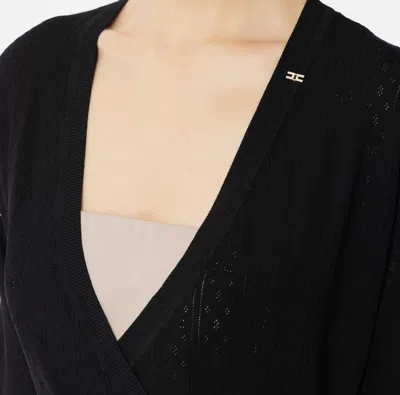Elisabetta Franchi Knit Cardigan With Openwork Embroideries In Black