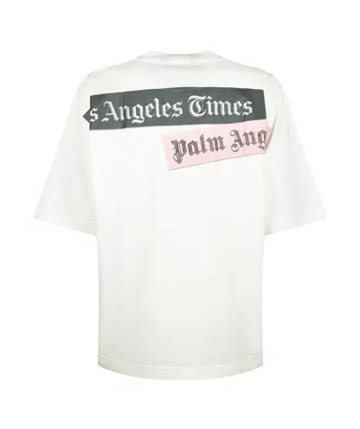 Palm Angels Oversized Newspaper Print T-shirt With Contrasting Graphic In White