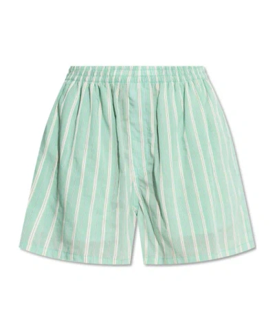 Balenciaga Striped Pattern Shorts In Green
