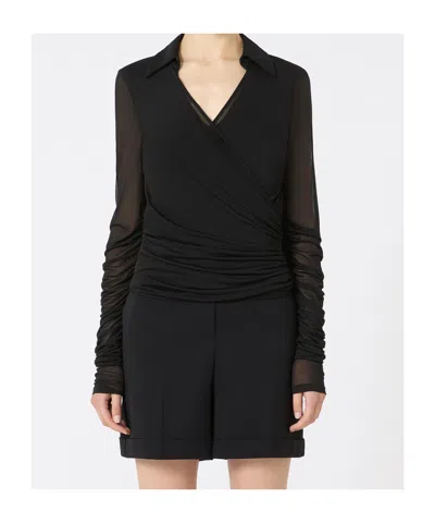 Max Mara Jersey And Tulle Blouse In Black