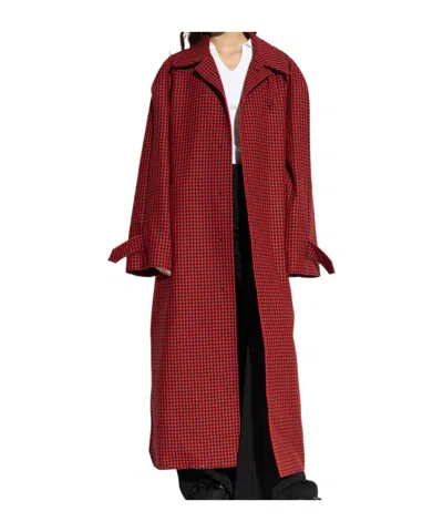 Balenciaga Houndstooth-pattern Belted Coat In Red