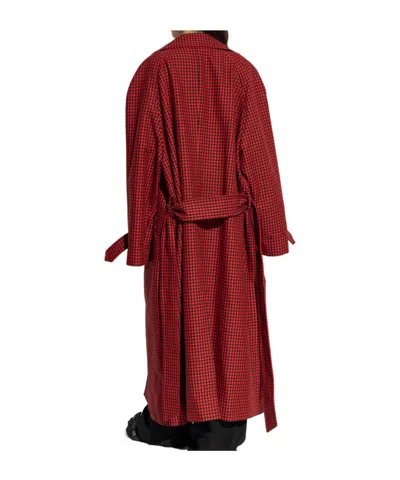 Balenciaga Houndstooth-pattern Belted Coat In Red