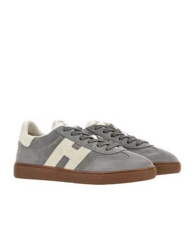 Hogan Trendy Suede Round Toe Rubber Sole Sneakers In Gray