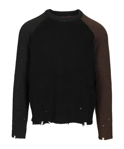 Mm6 Maison Margiela Mm6 By Maison Margiela Contrasting Sleeve Sweater With Distressed Hem In Black