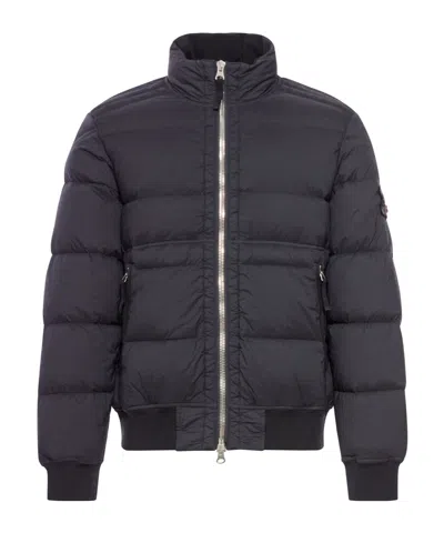 Stone Island Quilted High Collar Bomber Jacket In Black