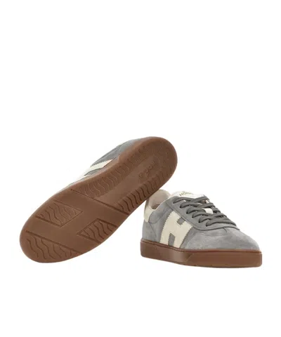 Hogan Trendy Suede Round Toe Rubber Sole Sneakers In Gray