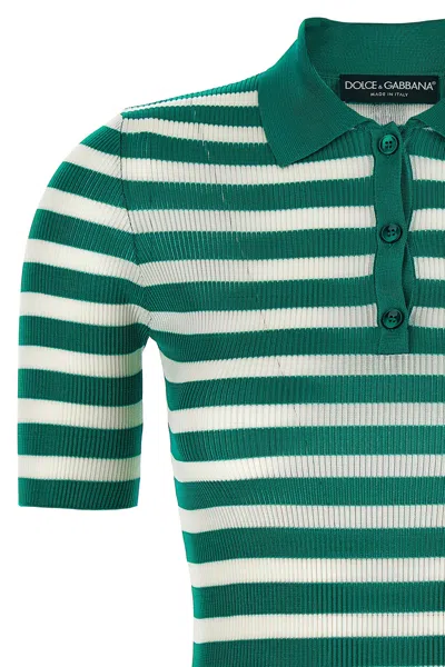 Dolce & Gabbana Striped Ribbed Polo Shirt