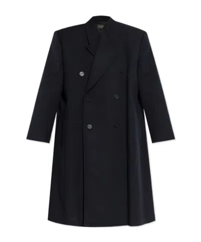 Balenciaga Double-breasted Coat In Black