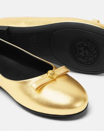 Versace Round Toe Ballet Shoes In Gold