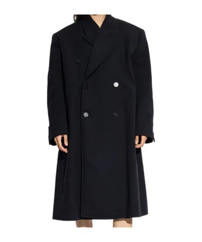 Balenciaga Double-breasted Coat In Black